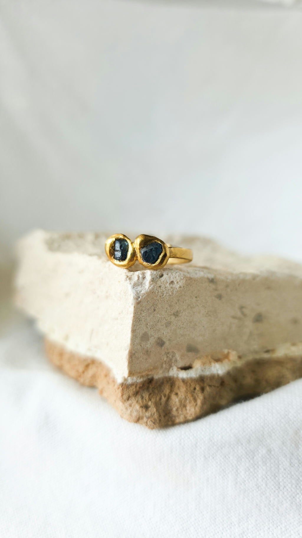 Double Blue Sapphire Molten Metal Ring