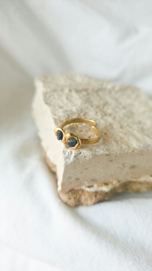 Double Blue Sapphire Molten Metal Ring