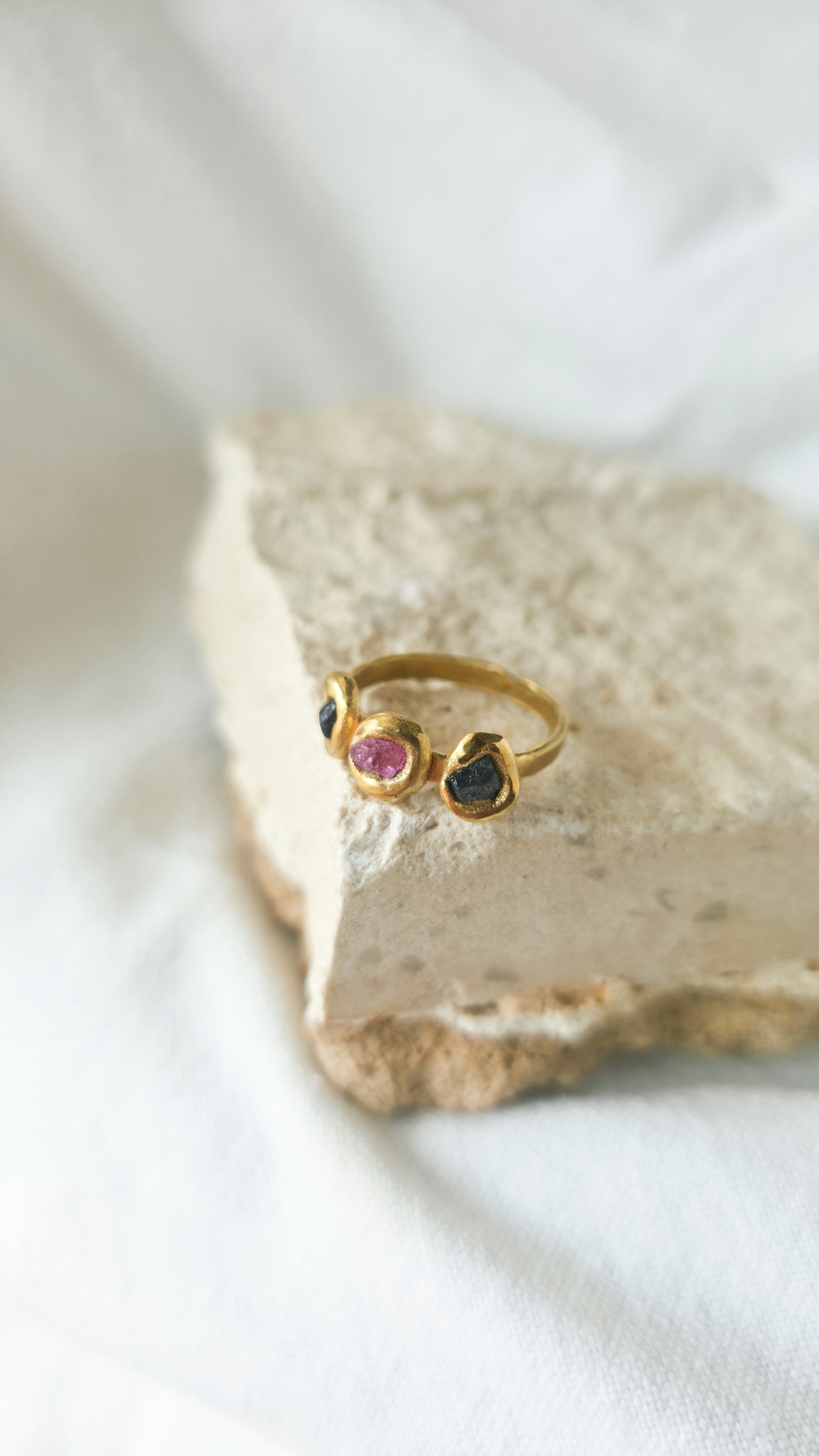 Pink and Blue Sapphire Molten Metal Ring