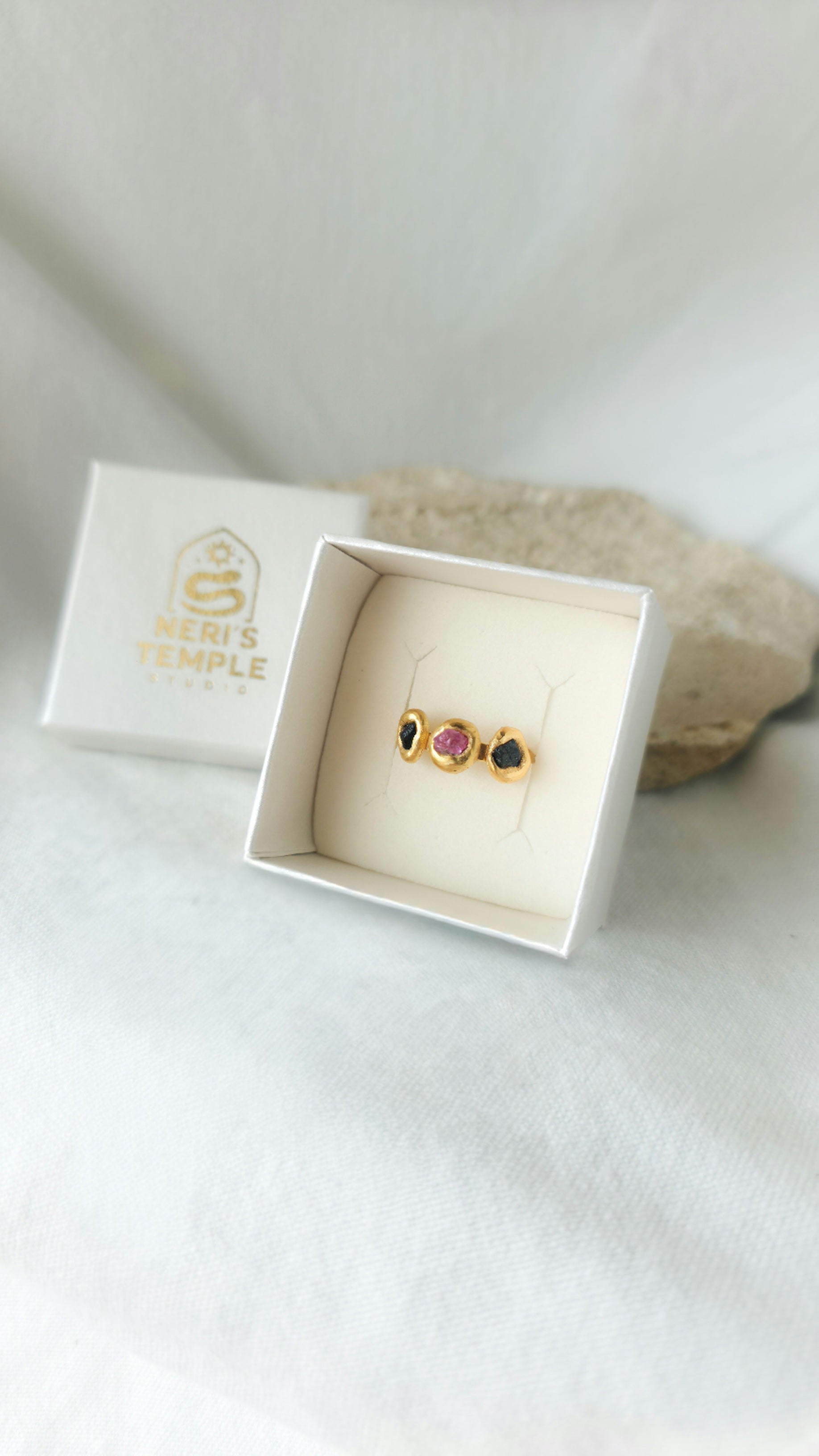 Pink and Blue Sapphire Molten Metal Ring