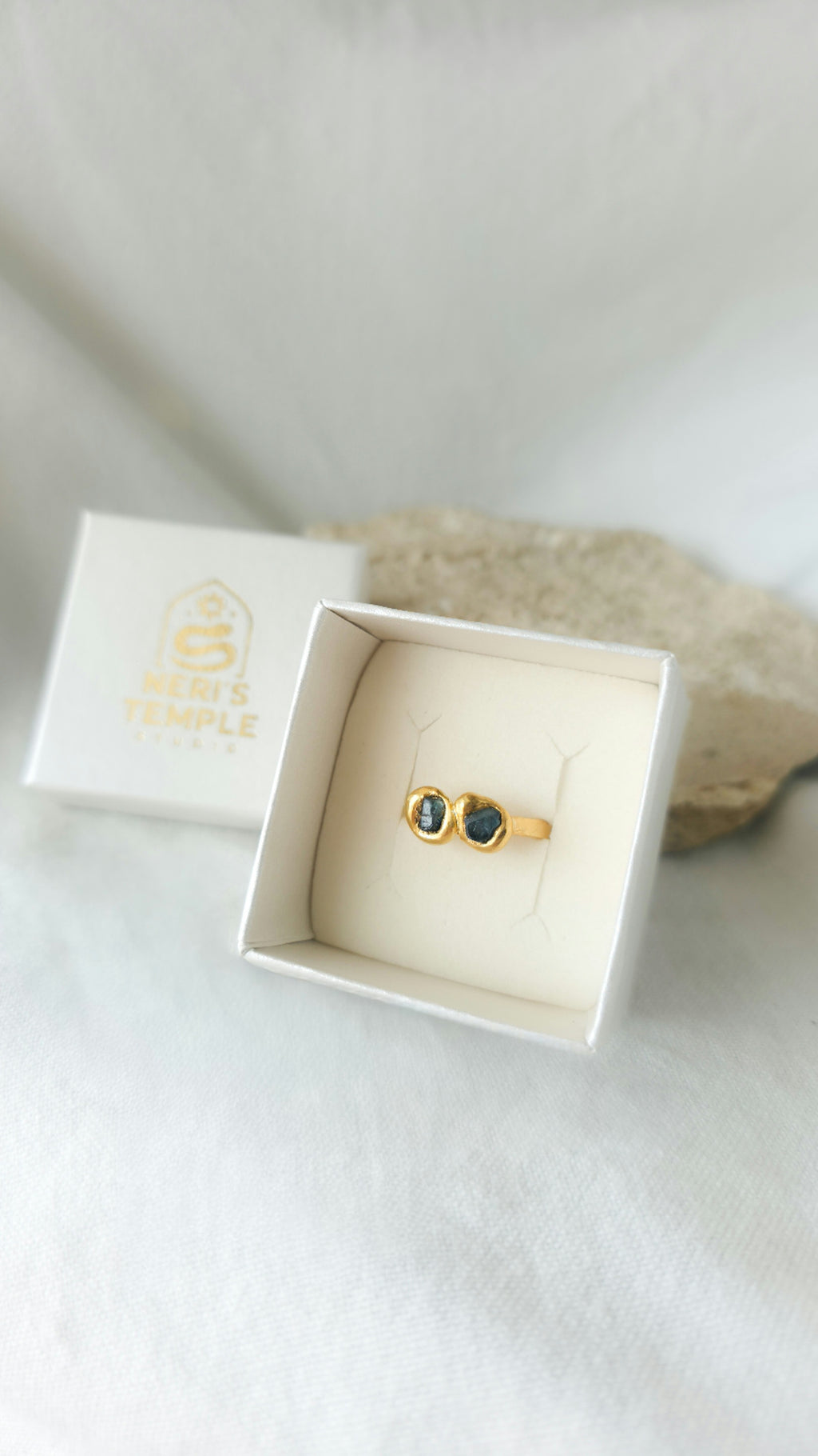 Double Blue Sapphire Molten Metal Ring