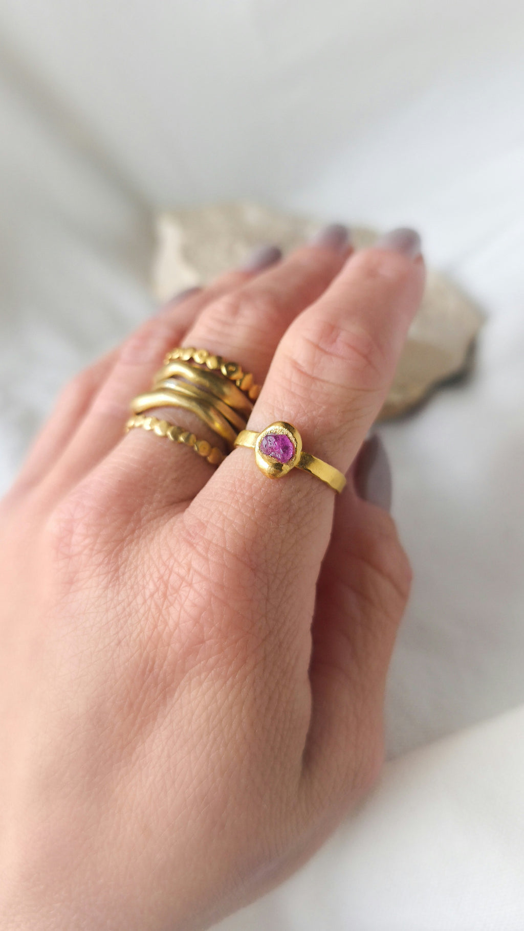 Pink Sapphire Molten Metal Ring