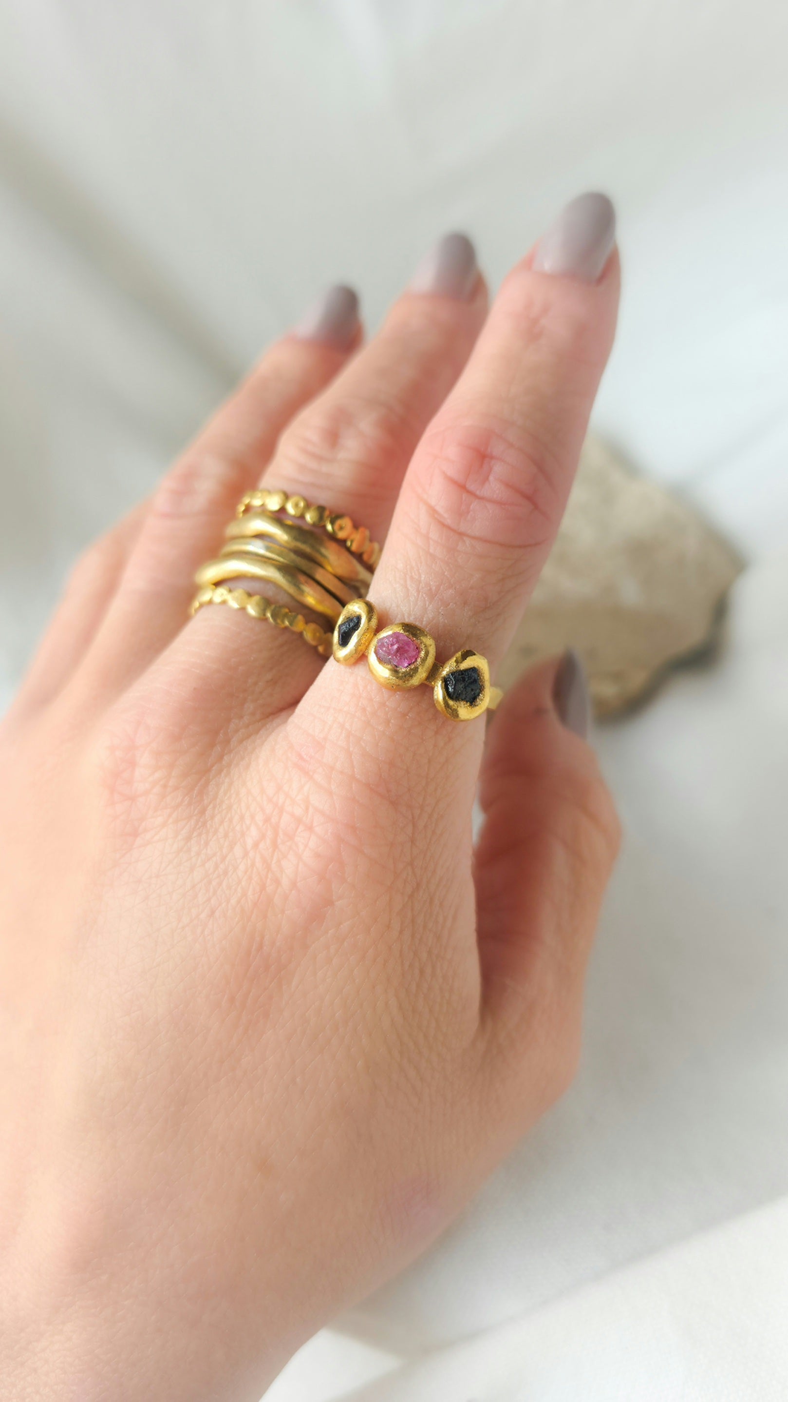 Pink and Blue Sapphire Molten Metal Ring