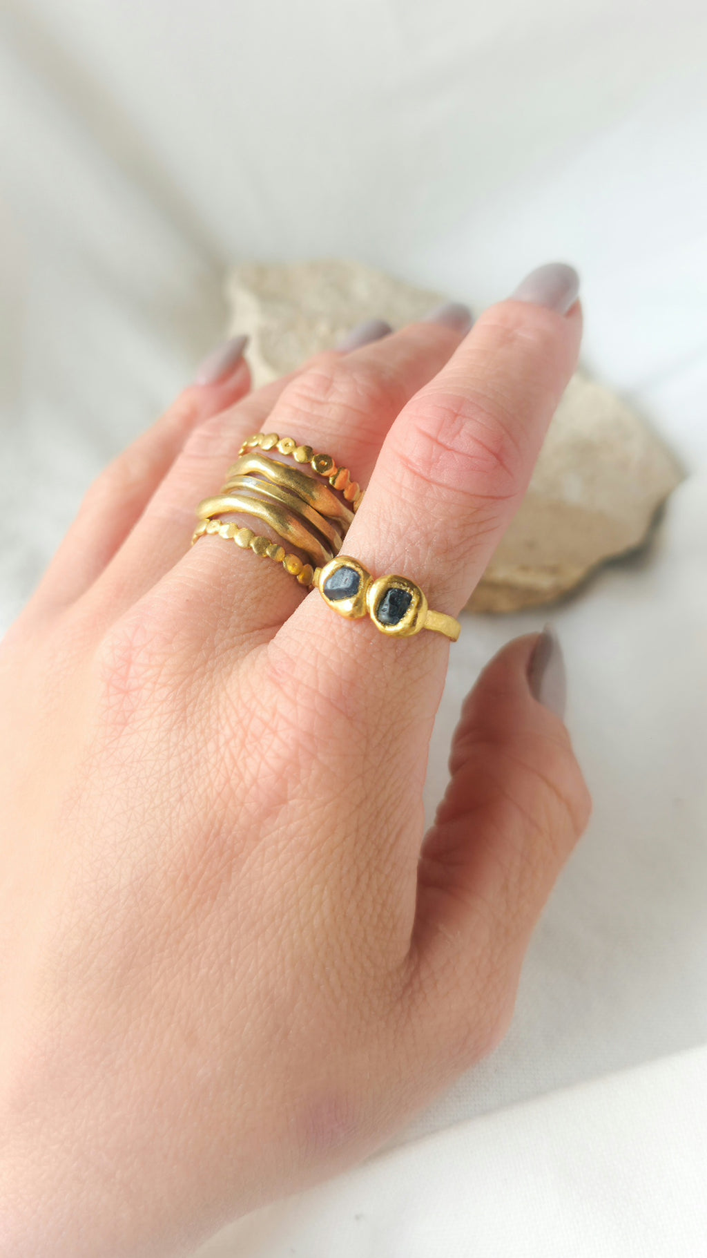 Double Blue Sapphire Molten Metal Ring