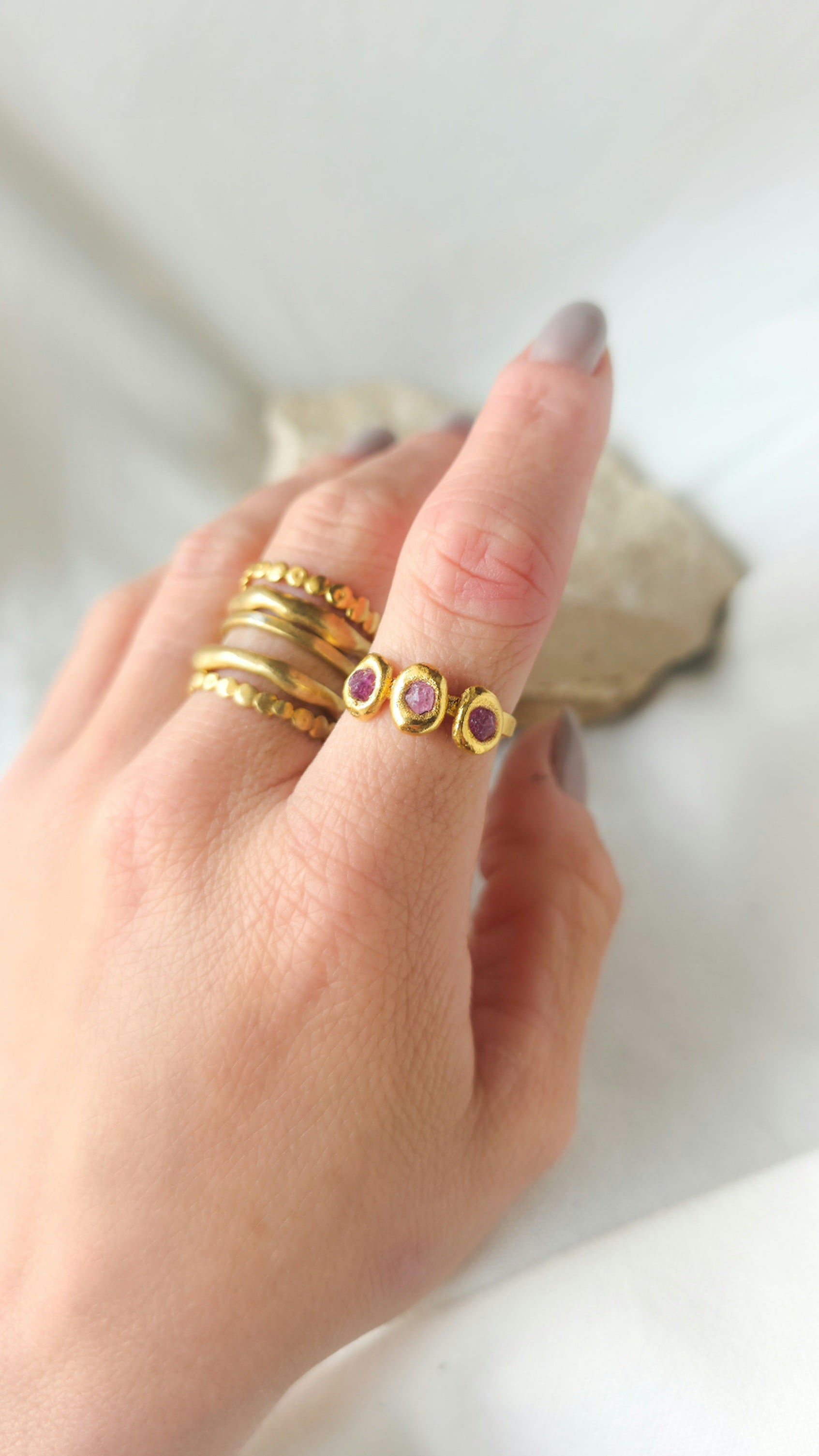 Triple Pink Sapphire Molten Metal Ring