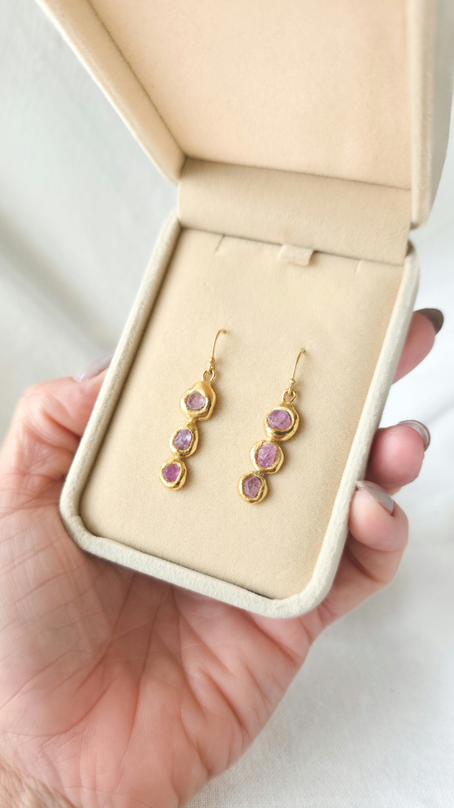 Triple Pink Sapphire Earrings