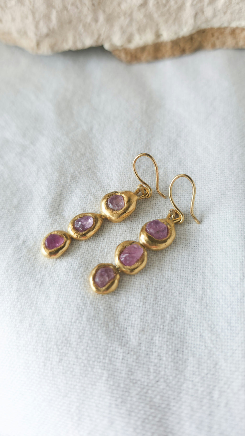 Triple Pink Sapphire Earrings