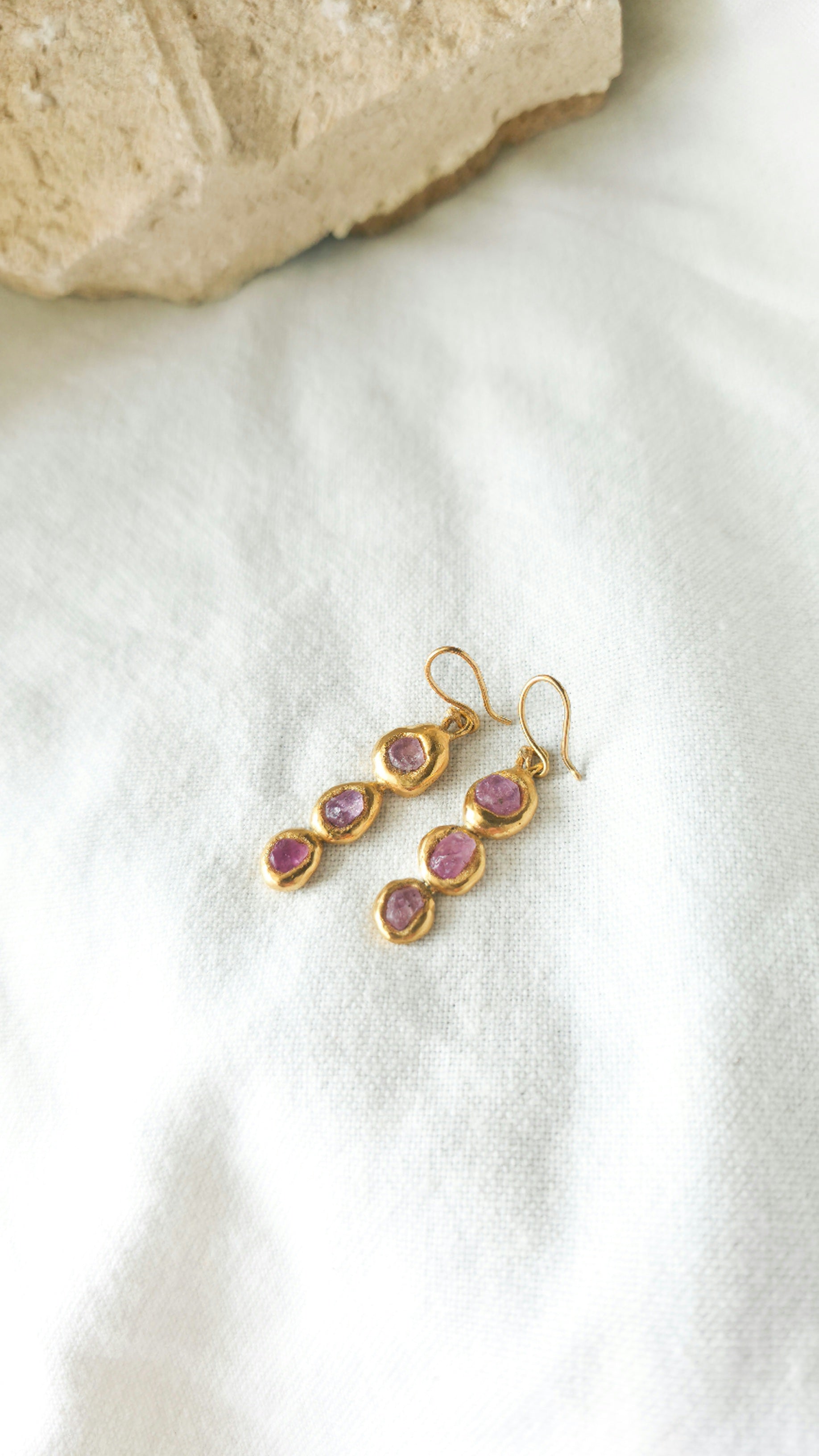 Triple Pink Sapphire Earrings