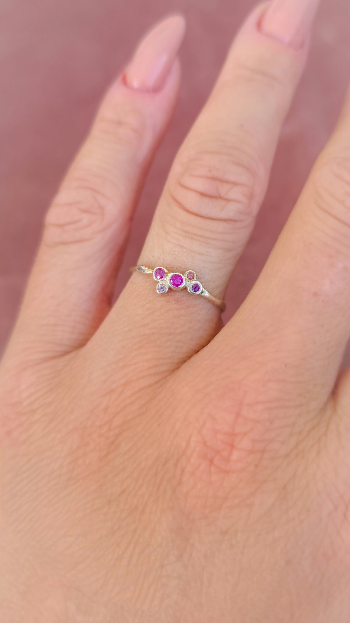 Pomegranate Bubble Ring with Sapphire, Tourmaline, Amethyst and Rhodolite