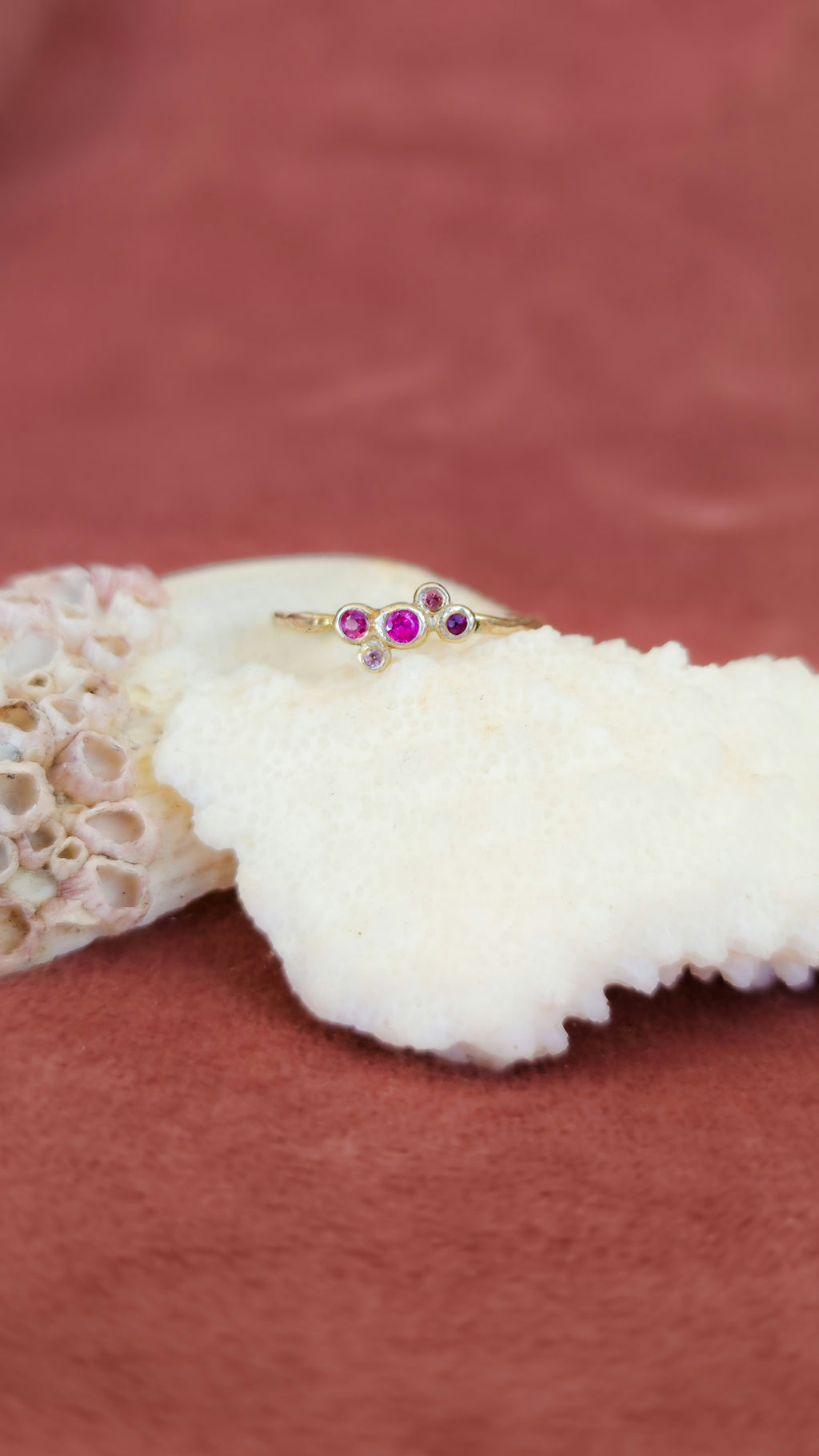 Pomegranate Bubble Ring with Sapphire, Tourmaline, Amethyst and Rhodolite