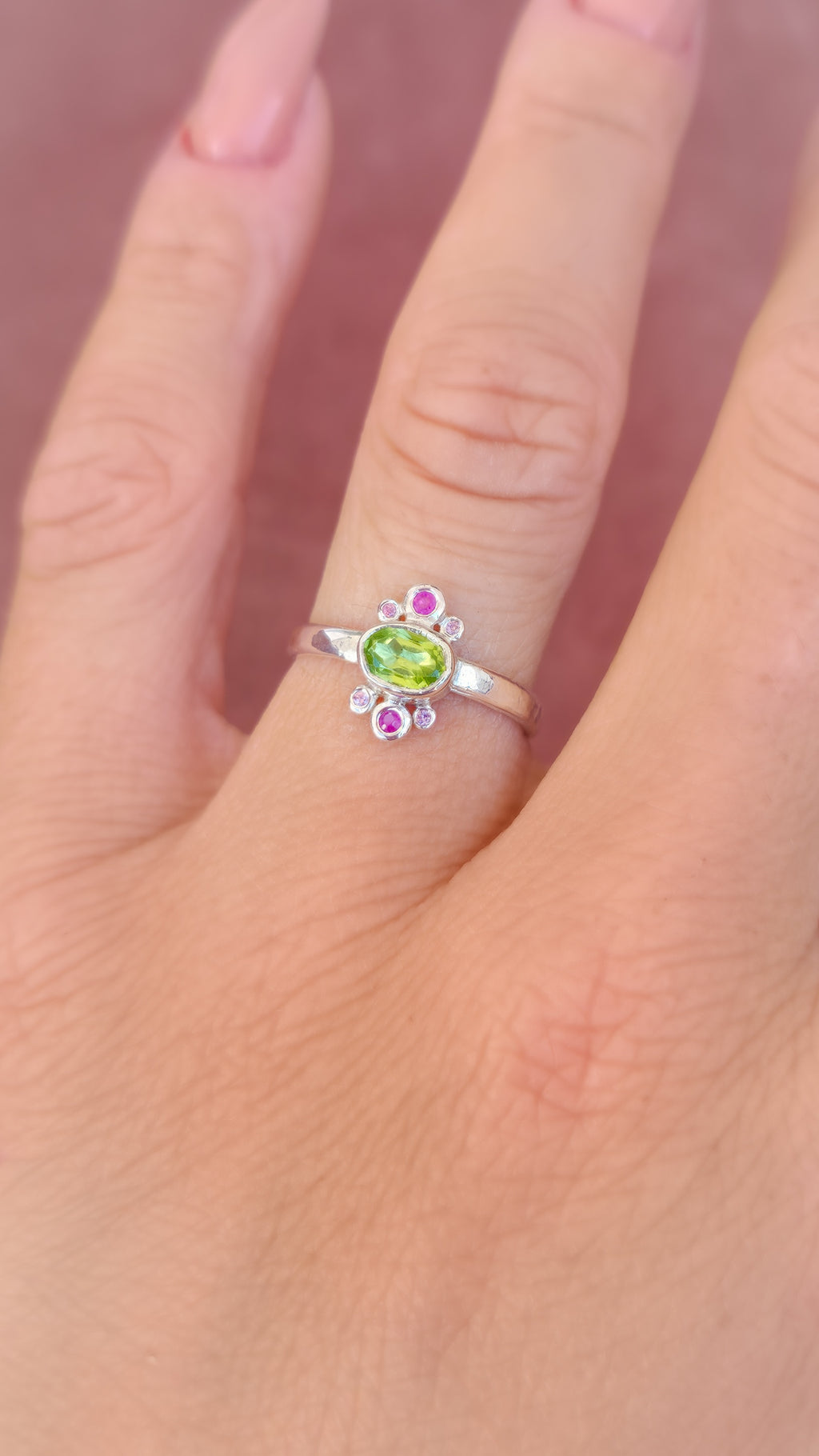 Flowers of Anemone Ring with Natural Peridot, Sapphires and Tourmalines