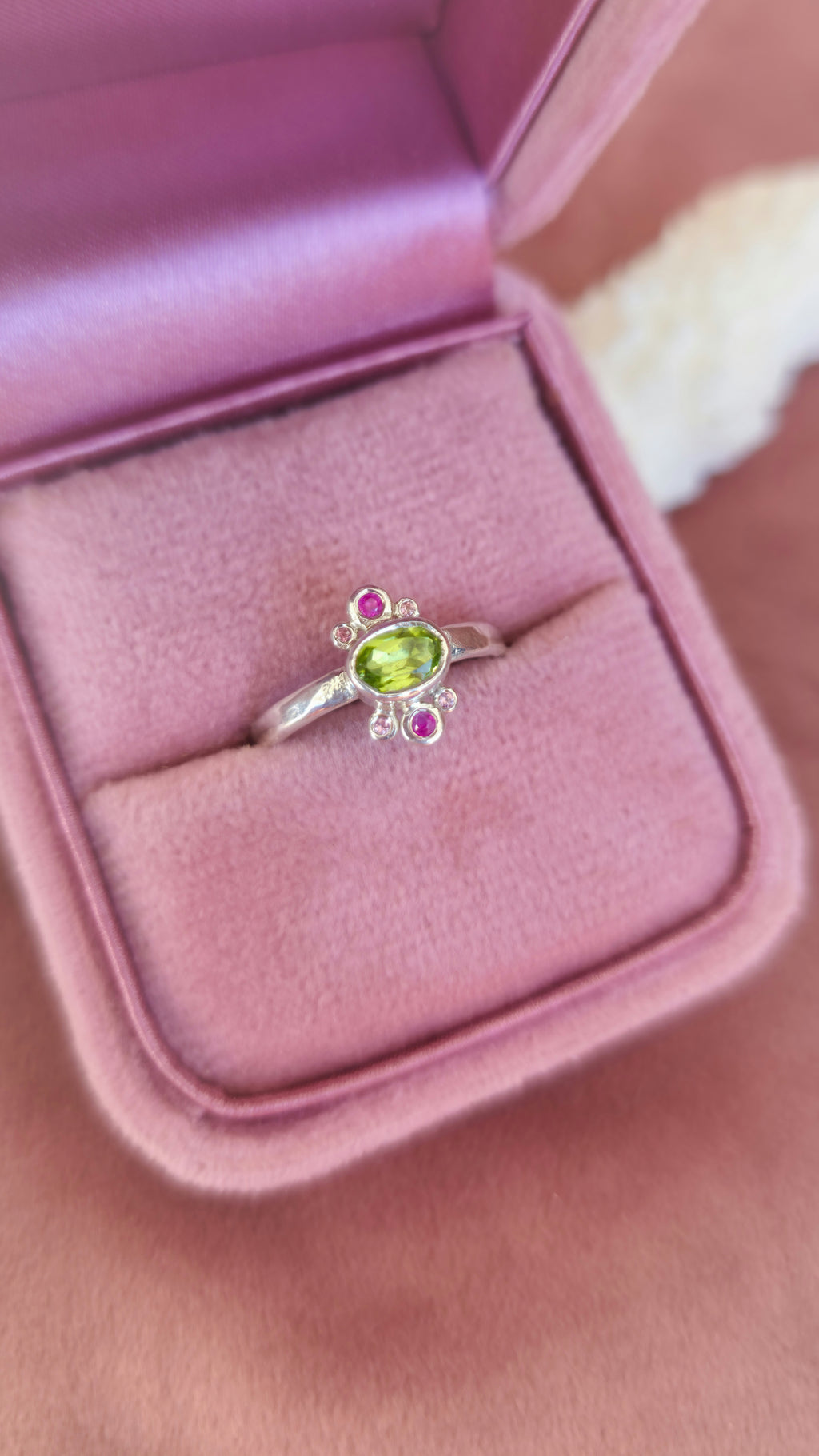 Flowers of Anemone Ring with Natural Peridot, Sapphires and Tourmalines