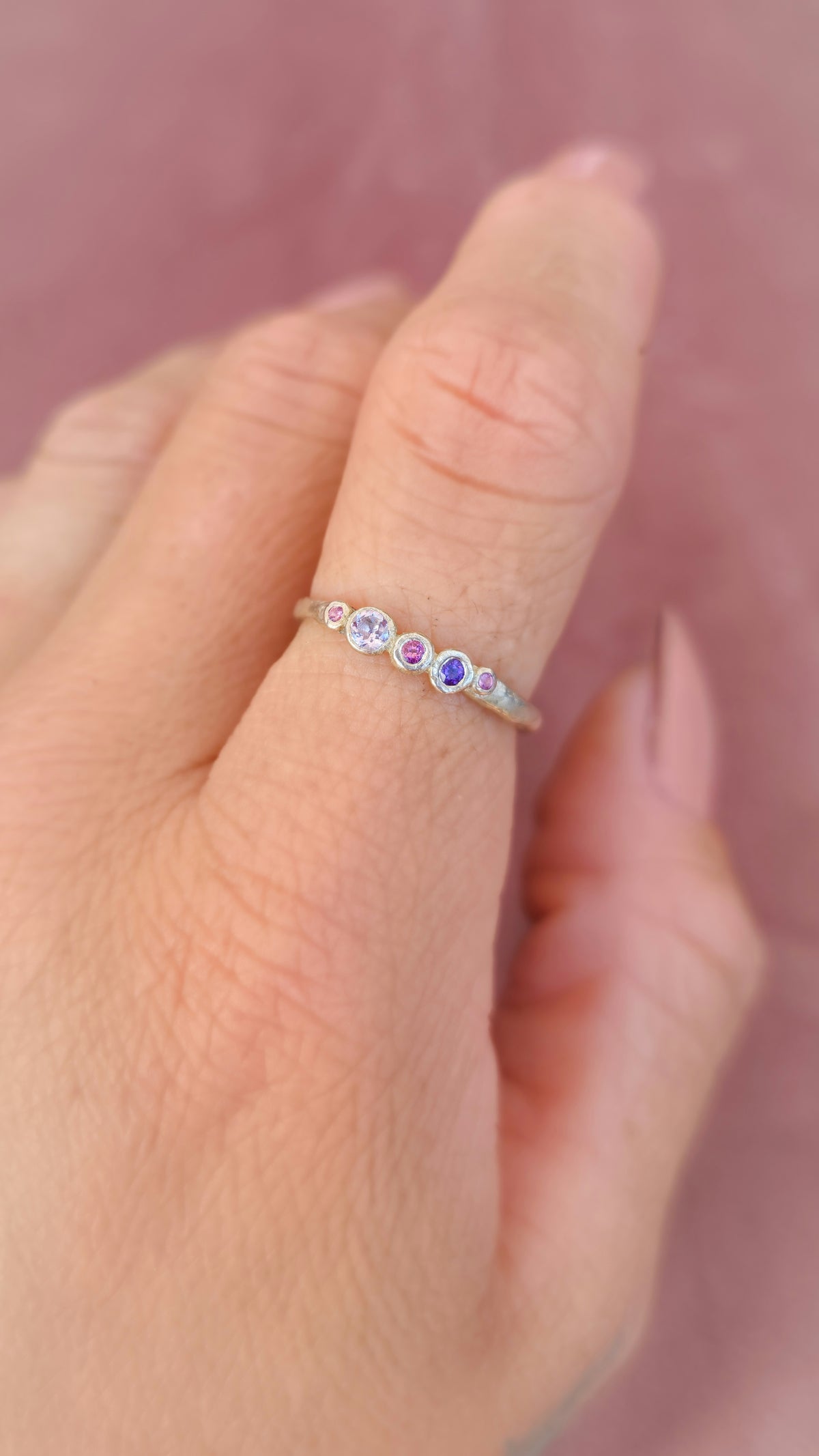 Purple Clouds Ring with Amethyst, Pink Tourmaline and Rhodolite Garnet