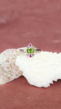 Flowers of Anemone Ring with Natural Peridot, Sapphires and Tourmalines
