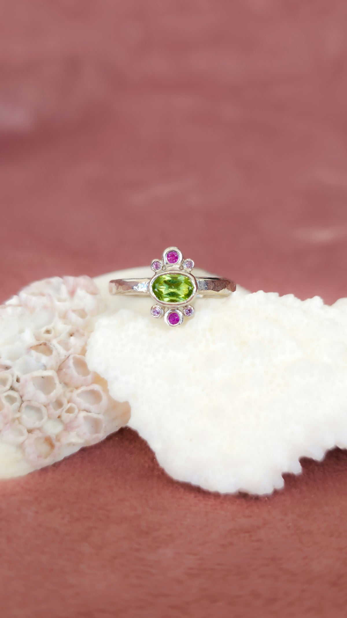 Flowers of Anemone Ring with Natural Peridot, Sapphires and Tourmalines